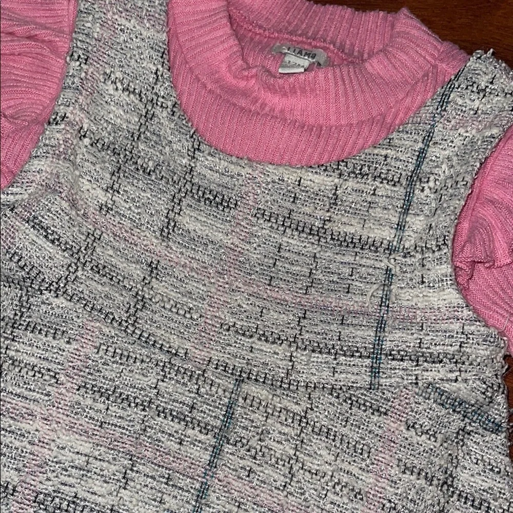Baby Girl Pink and Gray Plaid Dress with Ruffled Sleeves